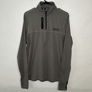 TCA 1/4 Zip Athletic Pullover Mens Size S Small Gray Thumb Holes Long Sleeve